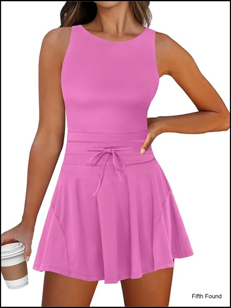 Sleeveless Active Romper Dress With Built-In Shorts And Pockets